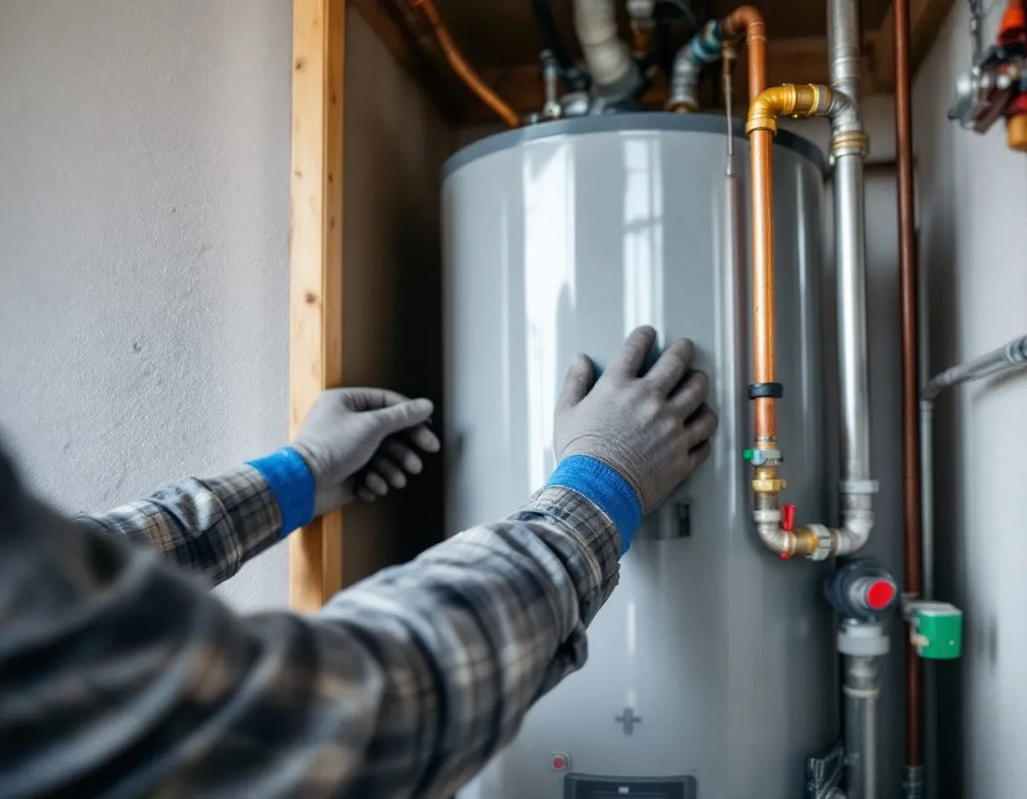 A garbage disposal unit installed beneath a kitchen sink with the drain trap connected