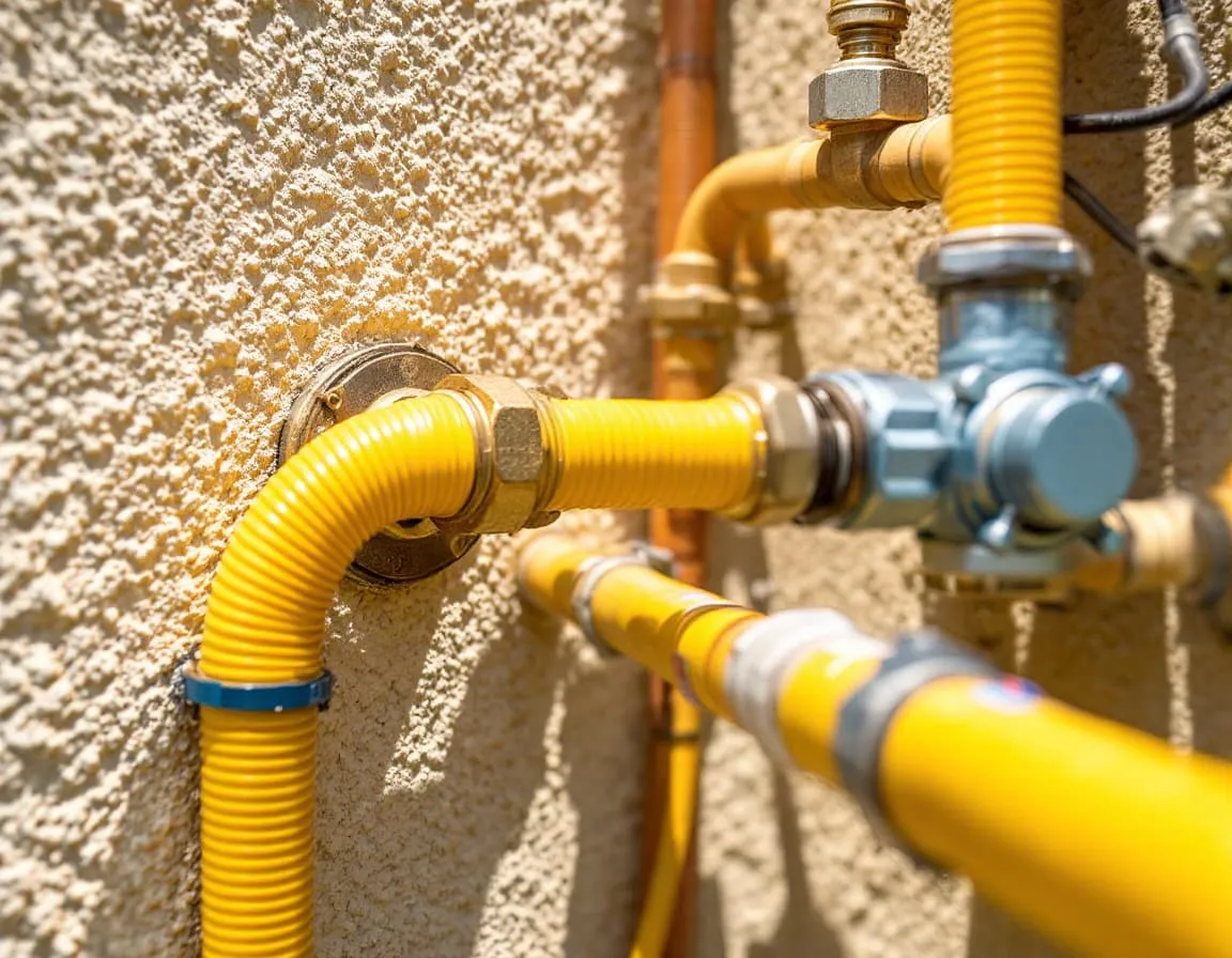 A plumber connecting a gas line fitting to an appliance shut-off valve