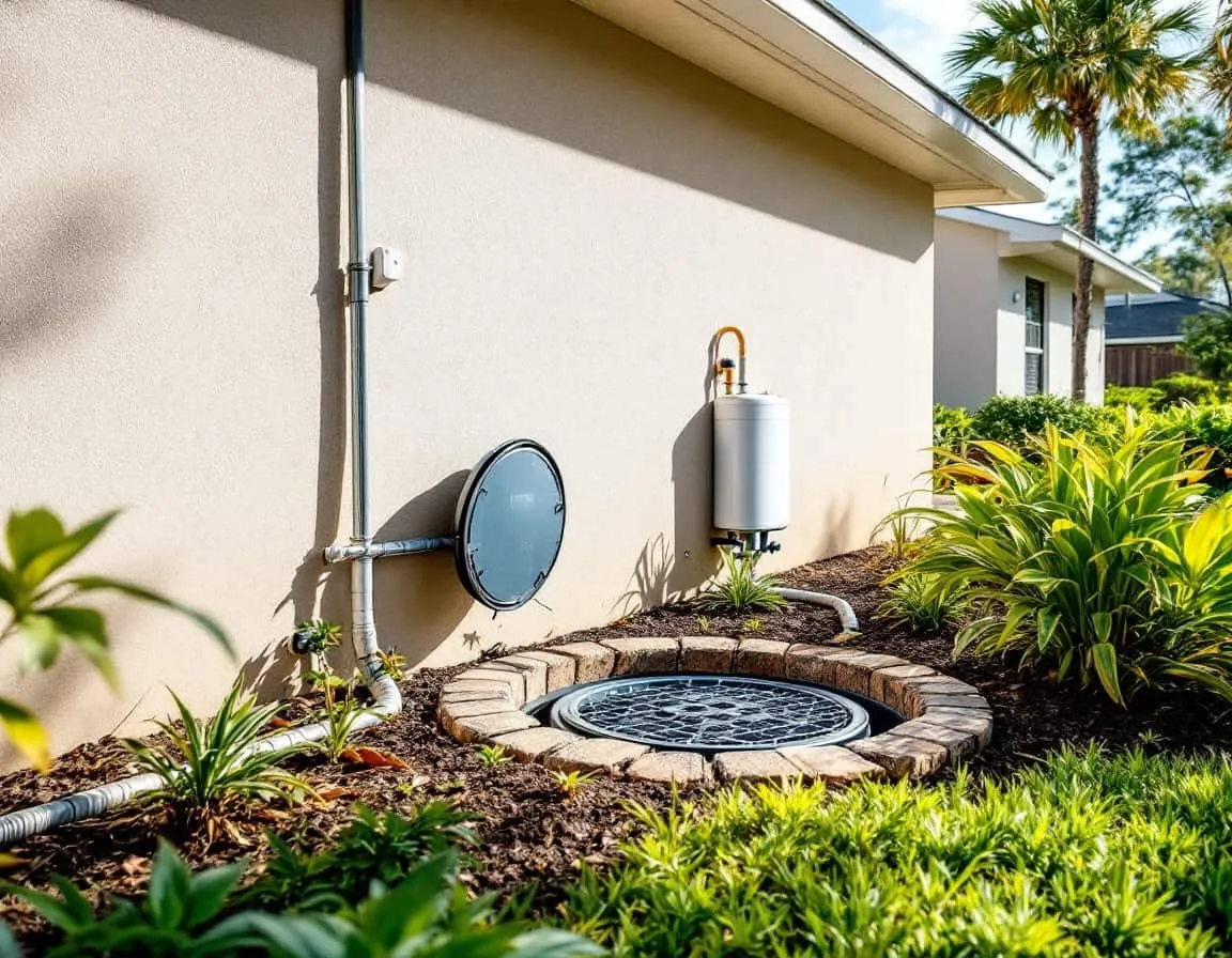 A well pump and pressure tank installed in a utility area outside a South Florida home